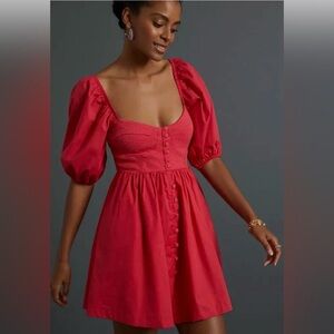 Maeve By Anthropologie Mini Dress Womens XS Pink Puff Sleeve Cotton Wedding(#1